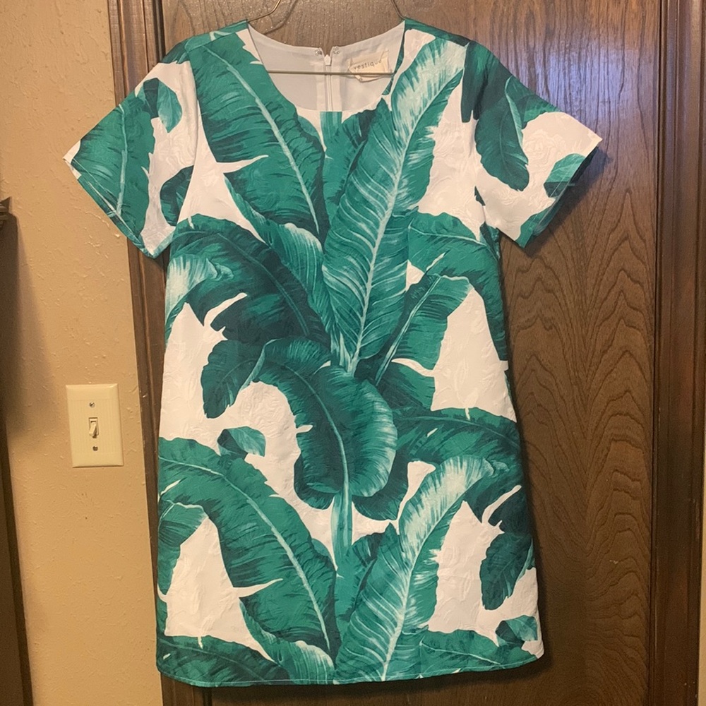 Vestique Small White with Green Foliage Dress